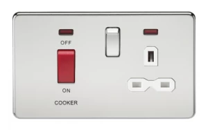 Image of KnightsBridge 45A 2G DP 230V Screwless Polished Chrome Switch With Neon and Socket - White Insert