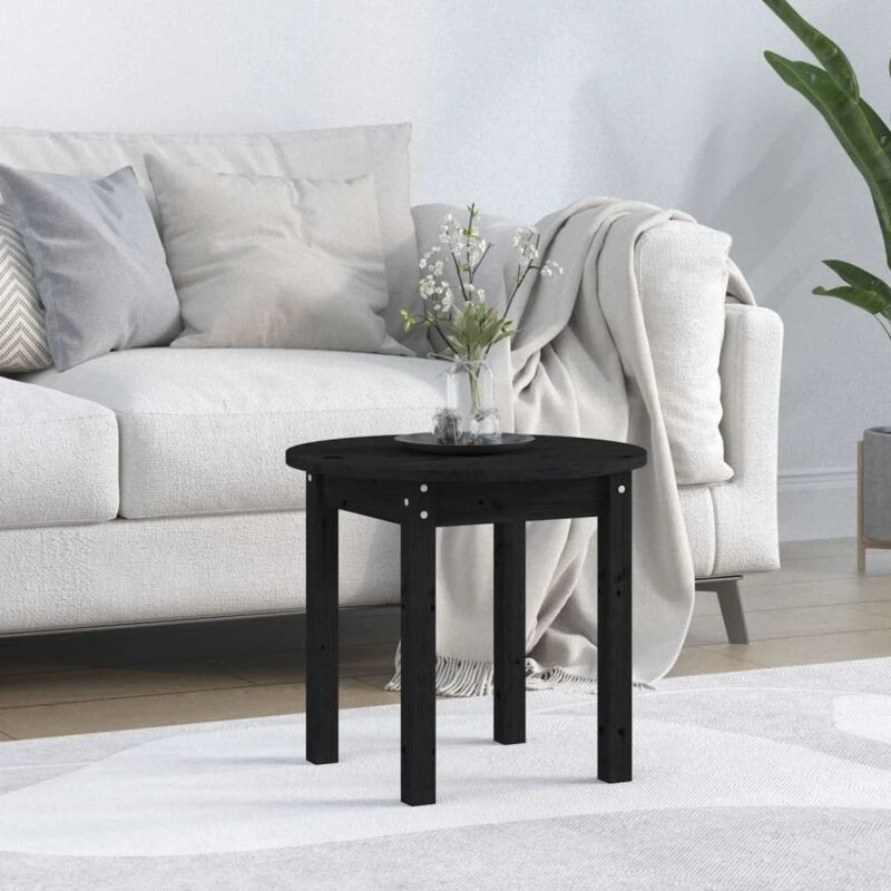 Image of Vidaxl Coffee Table Black Ø 45X40 Cm Solid Wood Pine, Black 822336