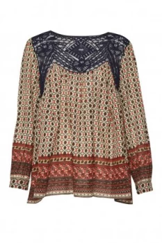 Image of French Connection Ity Lace and Cotton Smock Top Utility Blue