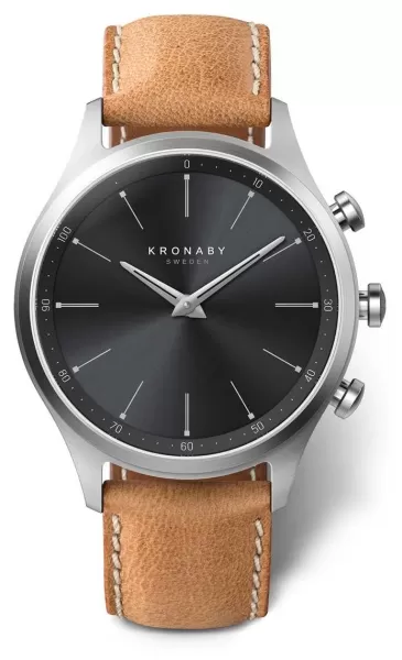 Image of Kronaby S3123/1 41mm SEKEL Black Dial Brown Leather Strap Watch