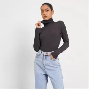 Image of I Saw It First Roll Neck Rib Bodysuit - Grey