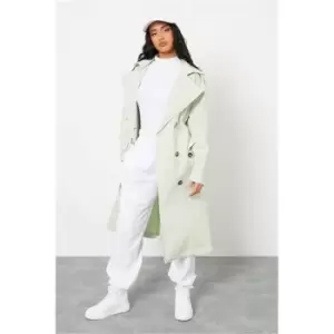 Image of I Saw It First Sage Petite Maxi Trench Coat With Belt - Green