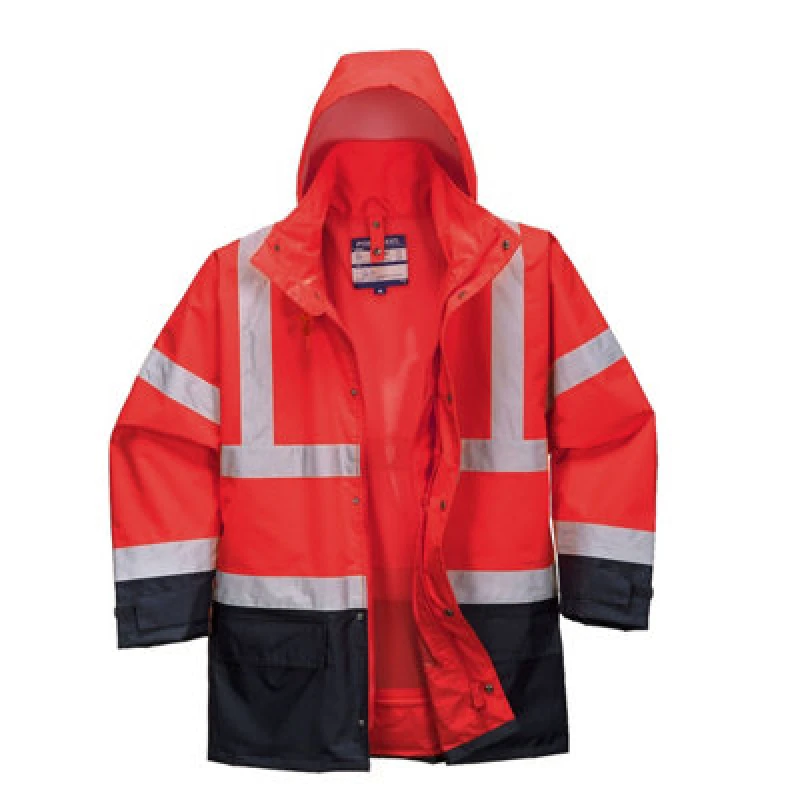 Image of Oxford Weave 300D Class 3 Hi Vis 5-in1 Executive Jacket S768RNRXS Colour: Red / Navy