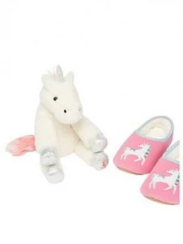 Image of Joules Girls Unicorn Slippers And Toy Set - Pink
