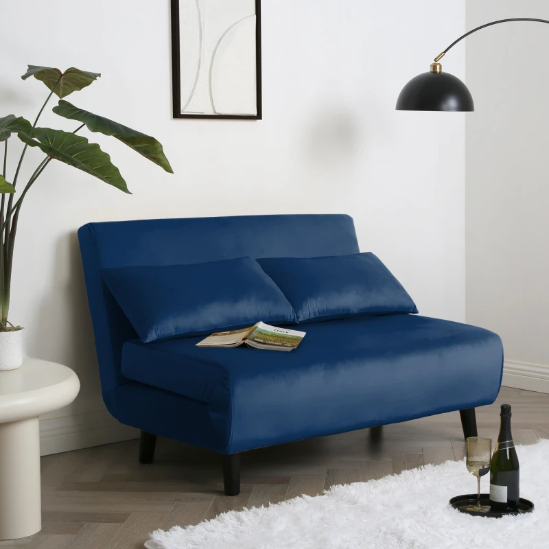 Image of Home Garden Direct Aurora - Small Double Sofa Bed in Velvet - 2 Seater - Blue Blue Unisex