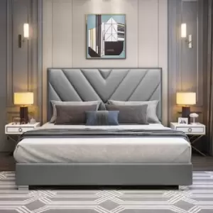 Image of Deana Upholstered Beds - Plush Velvet, Small Double Size Frame, Grey - Grey