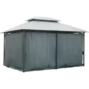 Image of 3 x 4m Outdoor 2-Tier Steel Frame Gazebo with Curtains Outdoor Backyard - Outsunny