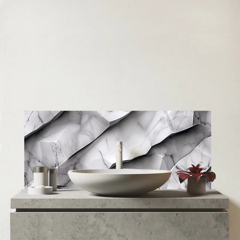 Image of Warren Reed - Designer Modern Grey Marble Effect Glass Bathroom Splashback Grey Unisex