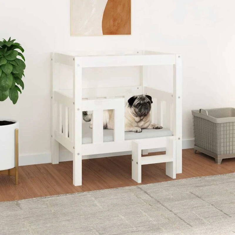 Image of VIDAXL Dog Bed White 65.5x43x70cm Solid Wood Pine Vidaxl 822373