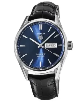 Image of Tag Heuer Carrera Calibre 5 Day-Date Automatic Blue Dial Leather Strap Mens Watch WAR201E.FC6292 WAR201E.FC6292