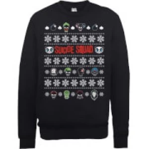 Image of DC Comics Suicide Squad Character Faces Black Christmas Sweatshirt - M - Black
