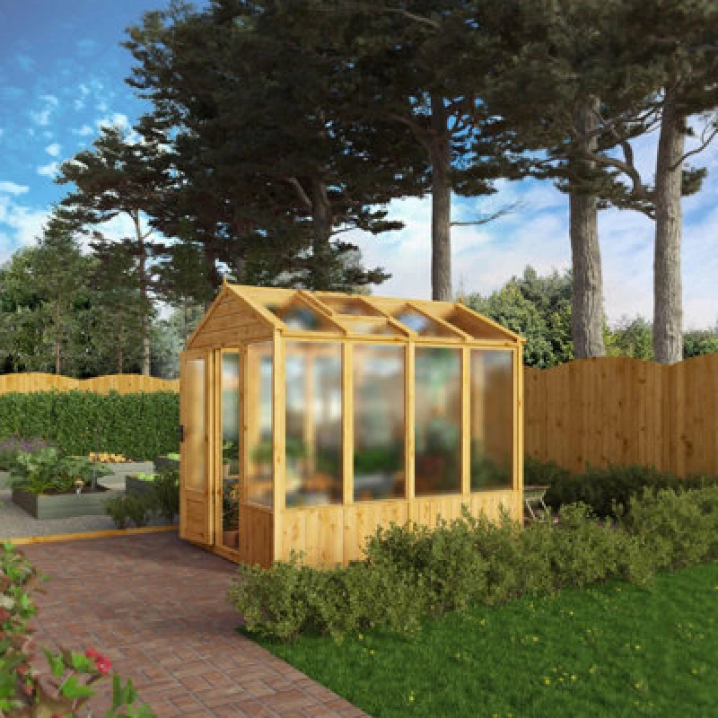 Image of Waltons 8X6 Wooden Greenhouse Apex Growhouse Tongue And Groove - Polycarbonate Glazed
