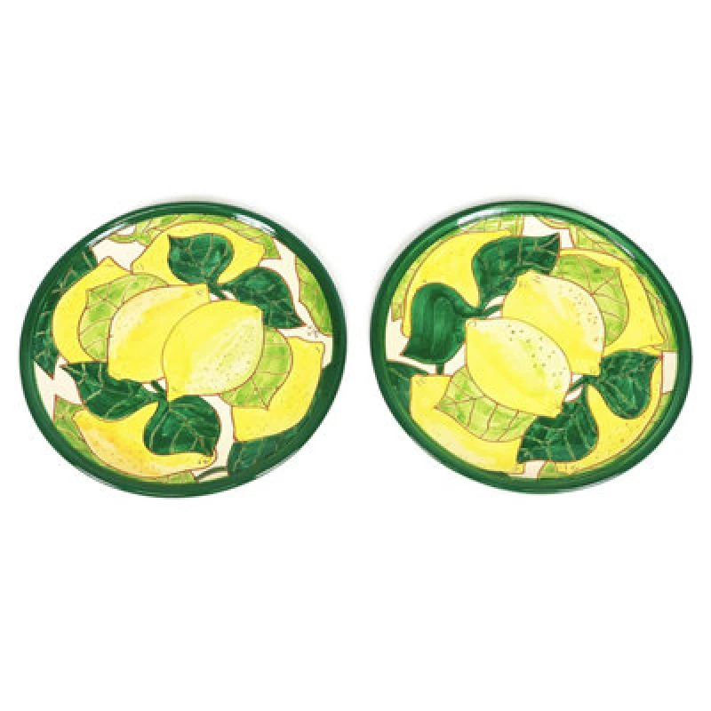 Image of Verano Spanish Ceramics Signature Lemons Hand Painted Ceramic Kitchen Dining Set of 2 Small Plates (Diam) 20cm Multi unisex