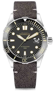 Image of Michel Herbelin Mens Trophy Brown Canvas Leather Watch