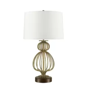 Image of Table Lamp Mocha Brown Steel Base Cream Linen Shade Distressed Gold LED E27 100W