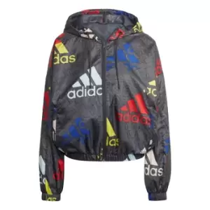 Image of adidas Essentials Multi-Colored Logo Loose Fit Windbreake - Carbon / Multicolor / White
