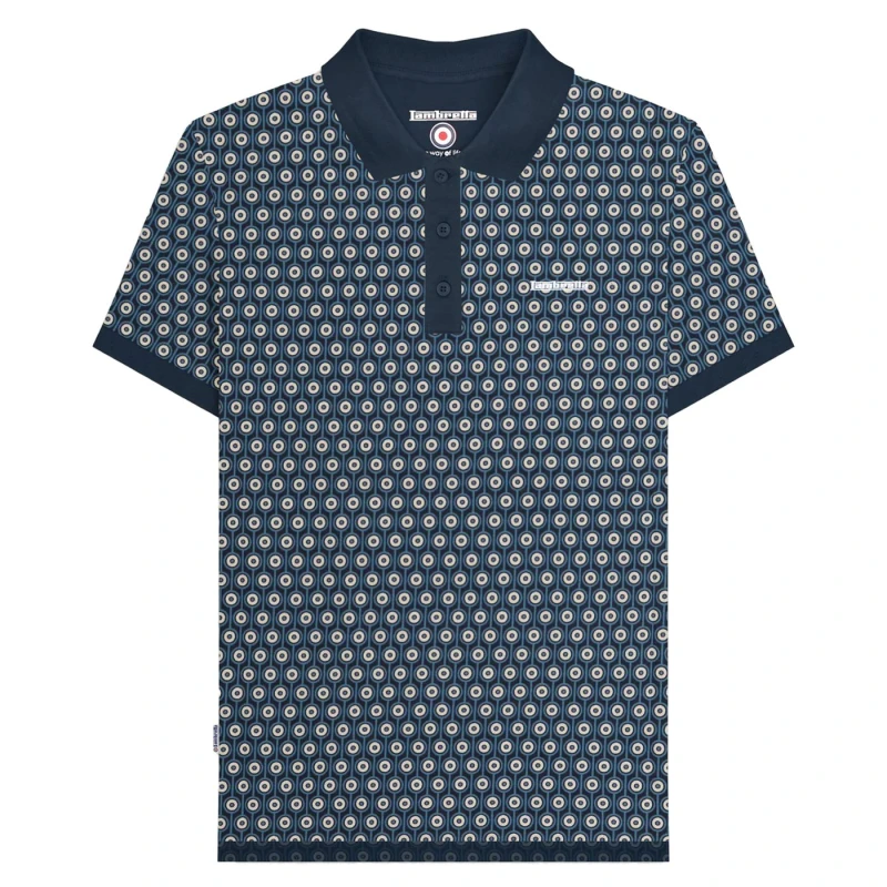 Image of Lambretta Lambretta Men Roundel Geometric Big & Tall Polo Shirt in Navy Size: 3X-Large Navy XXXL Male 5063703658706