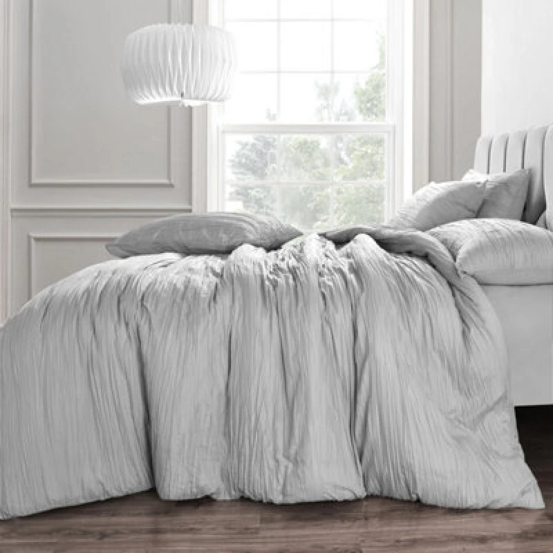 Image of Velosso Elegant Pleated Duvet Cover Set With Pillowcase, Modern Bedroom Decor, Luxury Duvet, Machine Washable And Wrinkle-Resistant - Grey