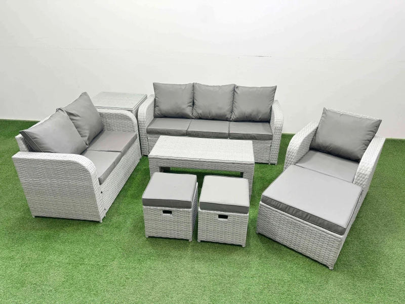 Image of Fimous Patio PE Wicker 9 Seater Outdoor Rattan Furniture Sofa Sets with Oblong Coffee Table Reclining Chair Loveseat Sofa 3 Seater Sofa Stool Side Tab