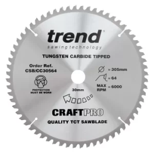 Image of Trend CRAFTPRO Wood Cutting Mitre Saw Blade 305mm 64T 30mm