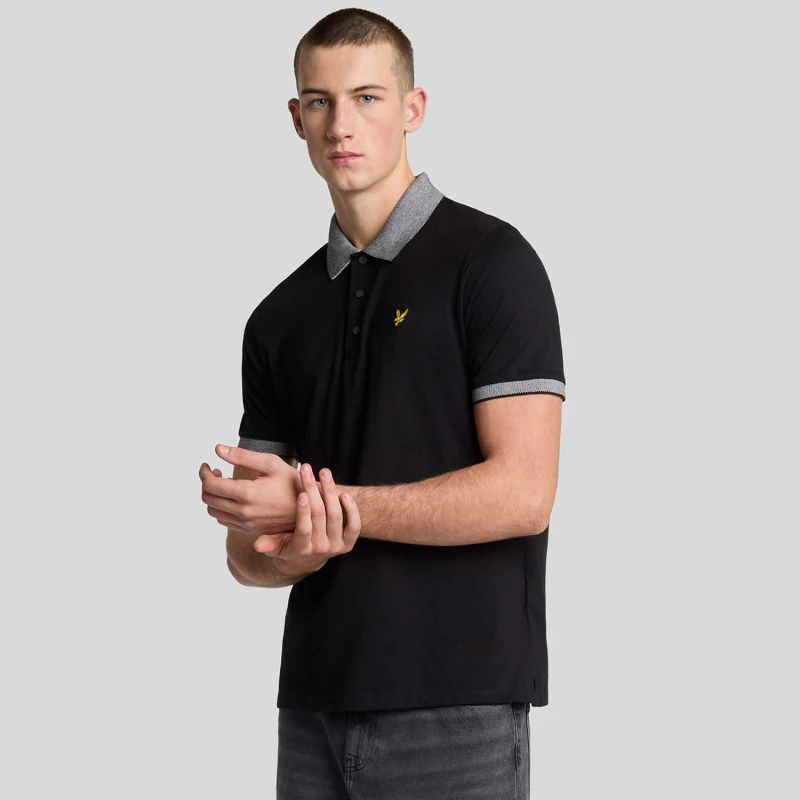 Image of Lyle & Scott Branded Tipped Polo Shirt Jet Black/White S