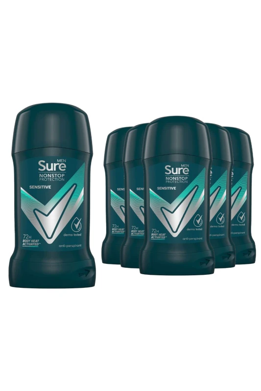 Image of Sure 'AntiPerspirant Deodorant' Stick Sensitive 72H Protection, 6x50ml White male