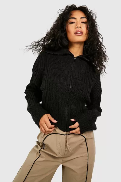 Image of Chunky Rib Polo Collar Cardigan