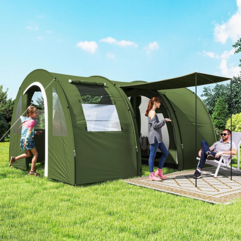 Image of Outsunny Outsunny 5-6 Man Family Tent Camping Tent with 2 Room and Carry Bag - Green