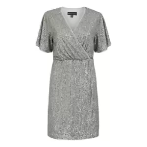 Image of Mela London Silver Sequin Kimono Sleeve Wrap Dress - Silver