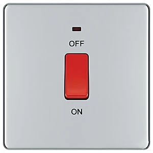 Image of Wickes 45A Cooker Switch 1 Gang Polished Chrome Screwless Flat Plate