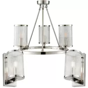 Image of 3 Lamp Ceiling & 2x Matching Wall Light Pack Bright Nickel & Ribbed Glass Shade