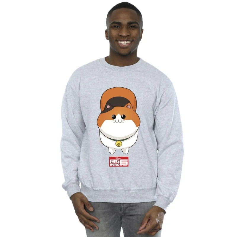 Image of Disney Men Big Hero 6 Baymax Kitten Face Sweatshirt in Grey Size: Small Grey S Male 5059934825345