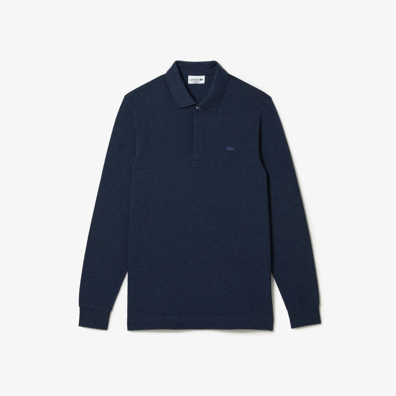 Image of Lacoste Smart Paris Long Sleeve Stretch Cotton Polo Shirt - Blue Blue XS