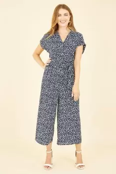 Image of Navy Animal Print Culotte Jumpsuit