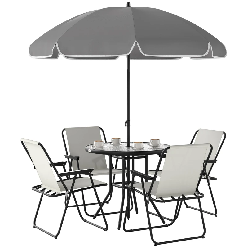 Image of Outsunny 6 Pieces Garden Furniture Set with Parasol, Folding Chairs, Cream Off White