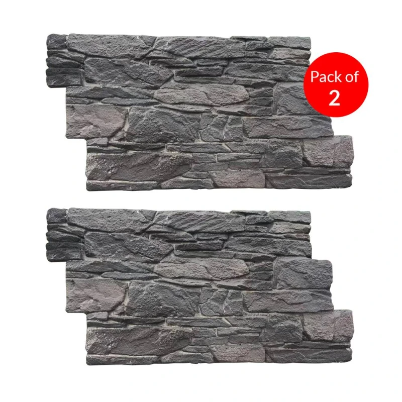 Image of ENER-J Rustic Stacked Slate PU Wall Panel Charcoal Finish Size 1200 x 600 x 60mm (Pack of 2) in Dark Grey Dark Grey Unisex