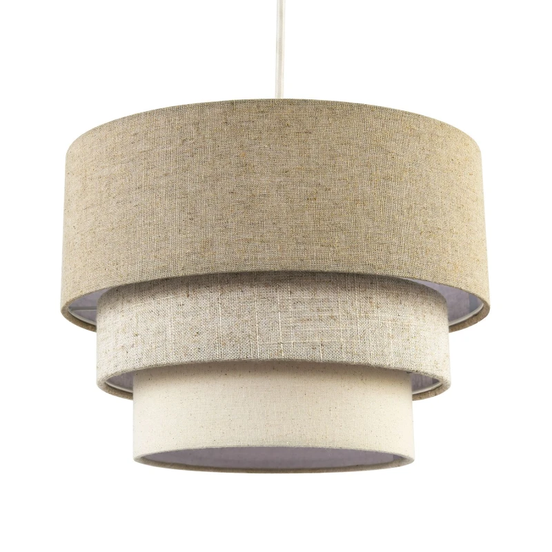 Image of Happy Homewares Contemporary Round Triple Tier Cotton Fabric Pendant Light Shade in Beige Size: 14" Beige Unisex 14"