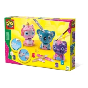 Image of SES CREATIVE Childrens Casting and Painting Glitter Animals Set, Unisex, Five Years and Above, Multi-colour (01289)
