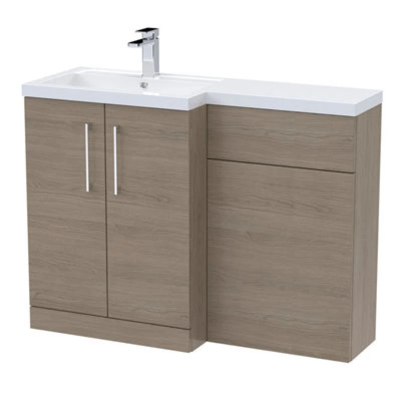 Image of Nuie 1100mm Left Hand Combination, Polymarble Basin Pre-Drilled With 1 Tap Hole, Bathroom Storage Unit In Solace Oak