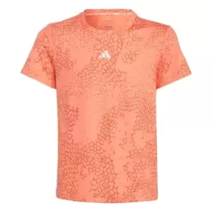 Image of adidas Running AEROREADY 3-Stripes Allover Print T-Shirt - Coral Fusion / Preloved Red /