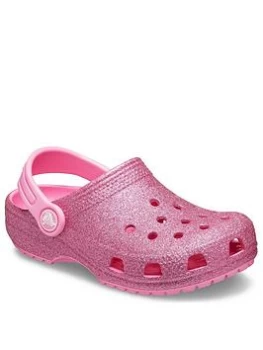 Image of Crocs Girls Classic Glitter Slip On Clog - Pink, Size 8 Younger