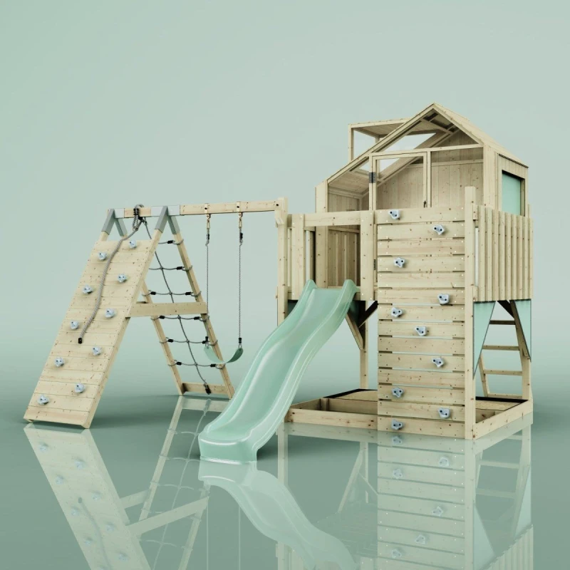 Image of OutdoorToys PolarPlay Kids Climbing Tower & Playhouse Climb & Swing Ragna Sage in Beige Beige Unisex