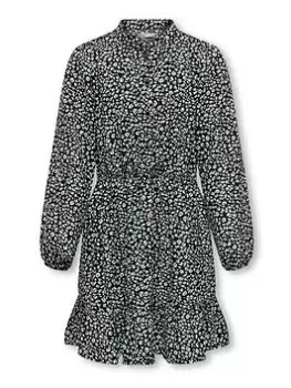 Image of Only Kids Girls Leopard Print Dress - Black Leo, Black, Size 11 Years, Women