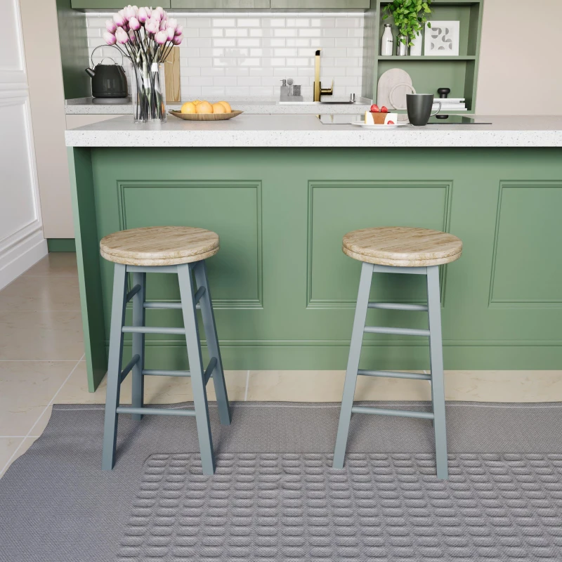 Image of Lassic Chef Vida Wooden Revolving Bar Stool - Set Of 2 Grey unisex One Size