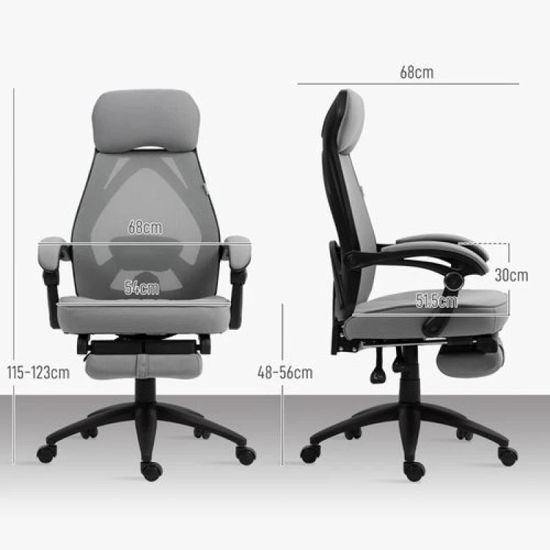 Image of VINSETTO VINSETTO Mesh Swivel Task Chair for Home Office with Footrest Dark Grey Dark Grey One Size Unisex 5063603016255