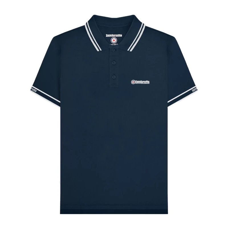 Image of Lambretta Lambretta Men SS25 Branded Sleeve Polo Shirt in Navy Size: Medium Navy M Male 5063703660099
