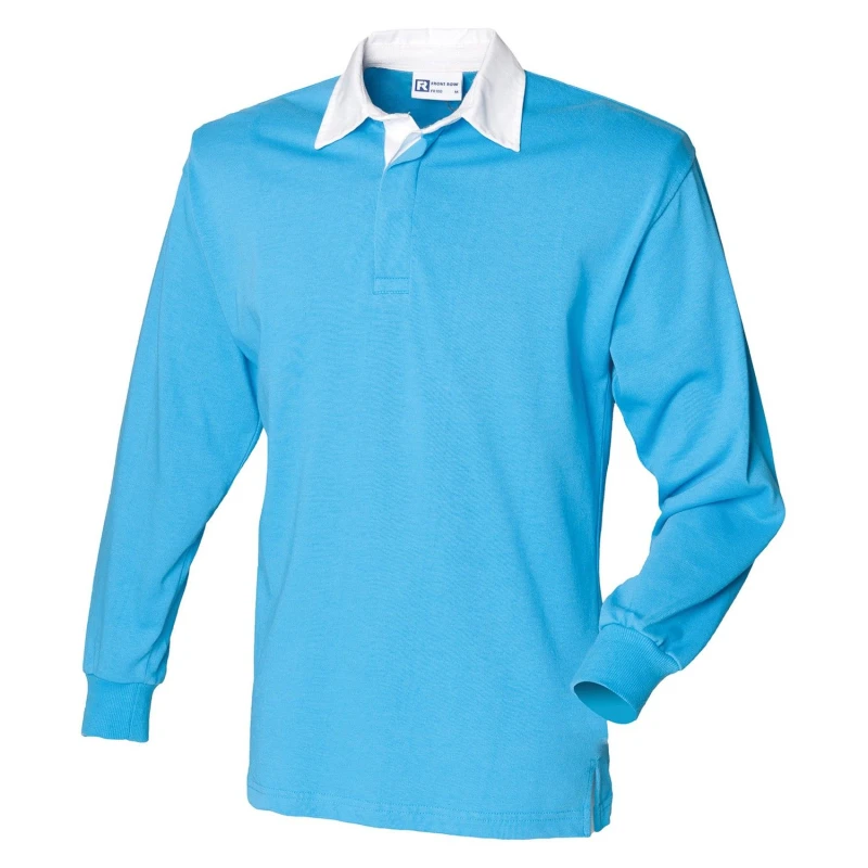 Image of Front Row Mens Long Sleeve Classic Rugby Polo Shirt in Baby Blue Size: Small Baby Blue Male S