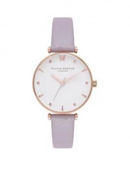Image of Olivia Burton Social Butterfly White and Rose Gold Midi Dial Lilac Leather Strap Ladies Watch, One Colour, Women
