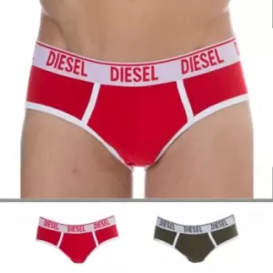 Image of Diesel 2-Pack Contrast Cotton Briefs - Red - Khaki S