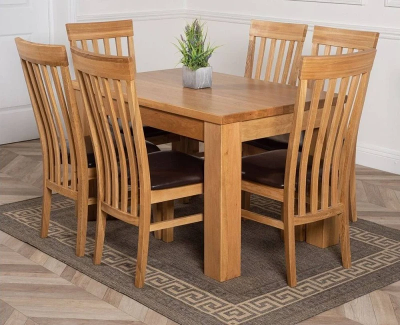 Image of Thats Furniture Dakot 127 x 82cm Oak Small Dining Table & 6 Harvard Chairs in Brown Size: 127 x 82cm Brown Unisex 127 x 82 cm